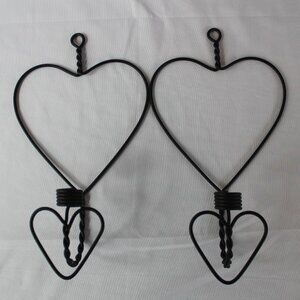 Metal Wire Heart Shaped Candle Stick Holders Set Of Two